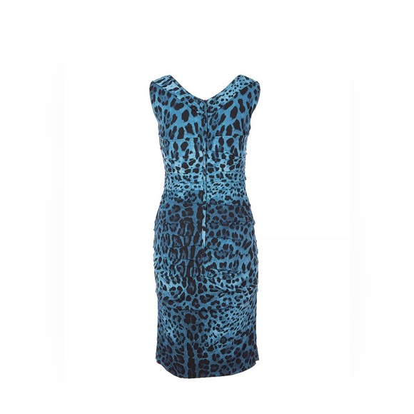 D&G Dolce & Gabbana Silk Teal & Black LEOPARD Print Knee Length Pencil Dress - Picture 2 of 15